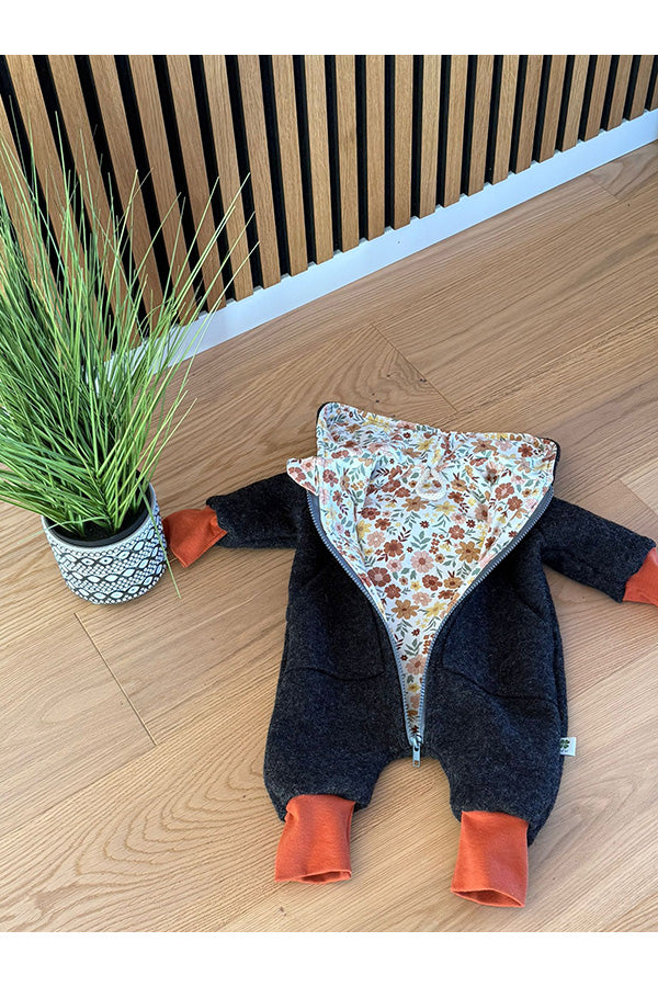 Walkoverall anthrazit/geblümt/rost 74-86